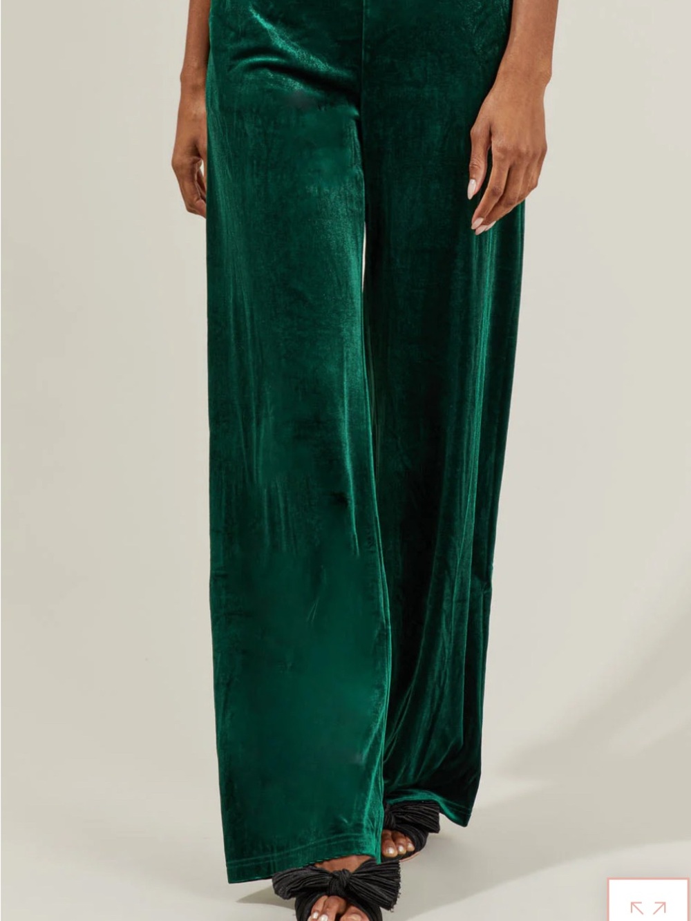 High-Rise Velvet Wide-Leg Trousers in Deep Green - Picture 1 of 5